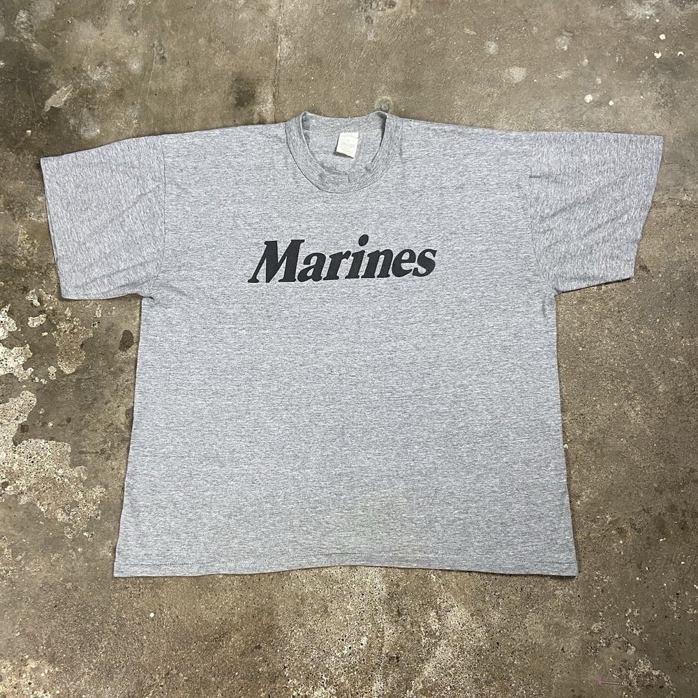 Vintage 80s Marine Corps Physical Fitness T-Shirt Size XXL Gray Military Graphic